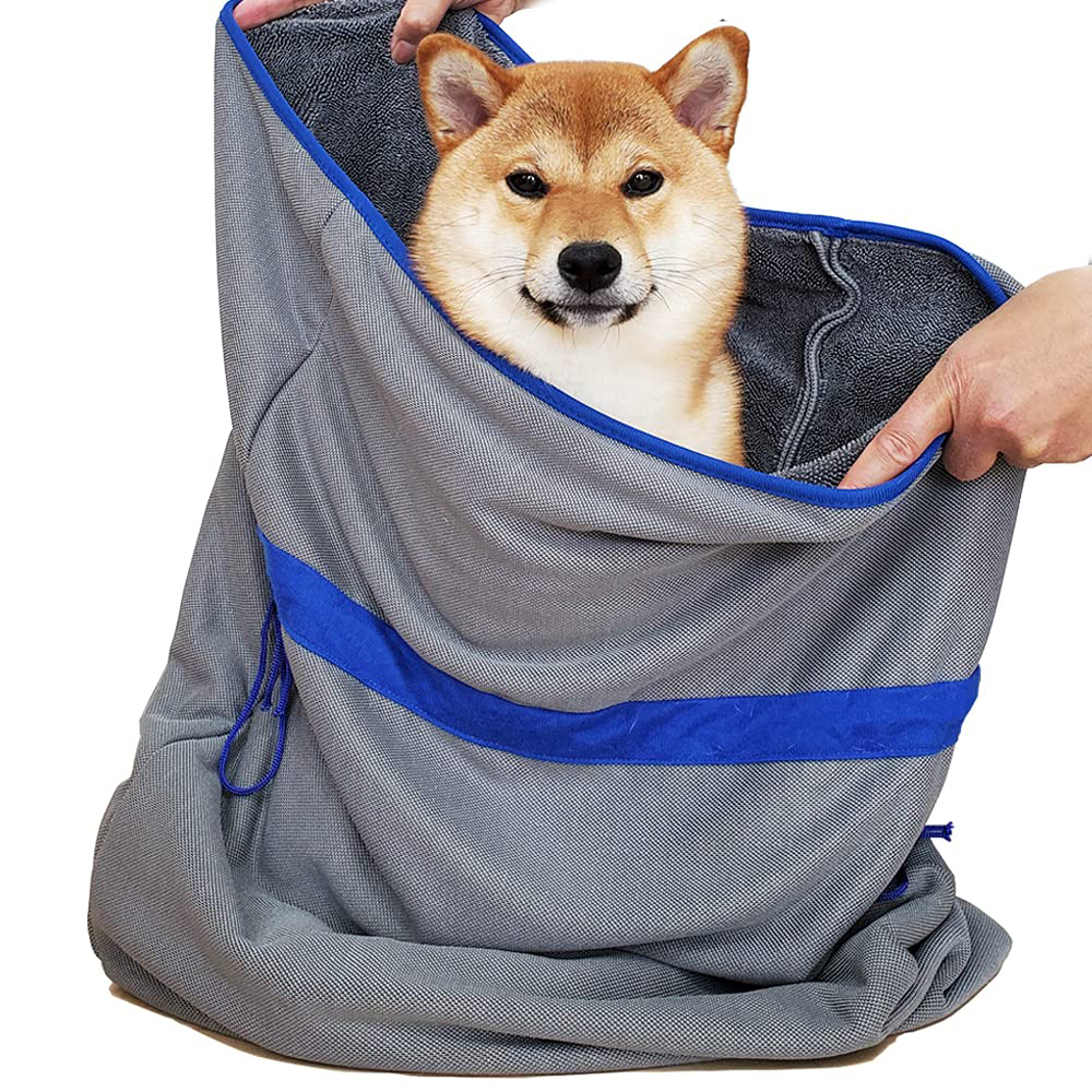 SHSCLY (シスクレー) ペット用 吸水 タオル 犬 、猫、動物用 ドライヤー 用品 グレー青縁 約60×75cm 1枚入 - REDREAM  SHSCLY